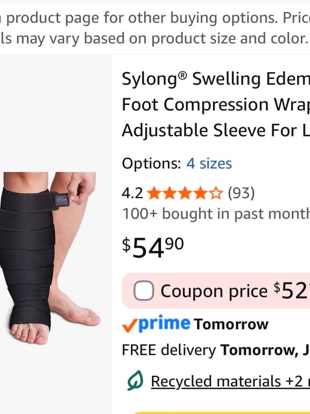 Compression Leg Wrap for Lower Extremity Lymphedema Relief - Black